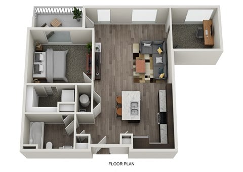 Floor plan for 1 bed, 1 bath, 892 sqft